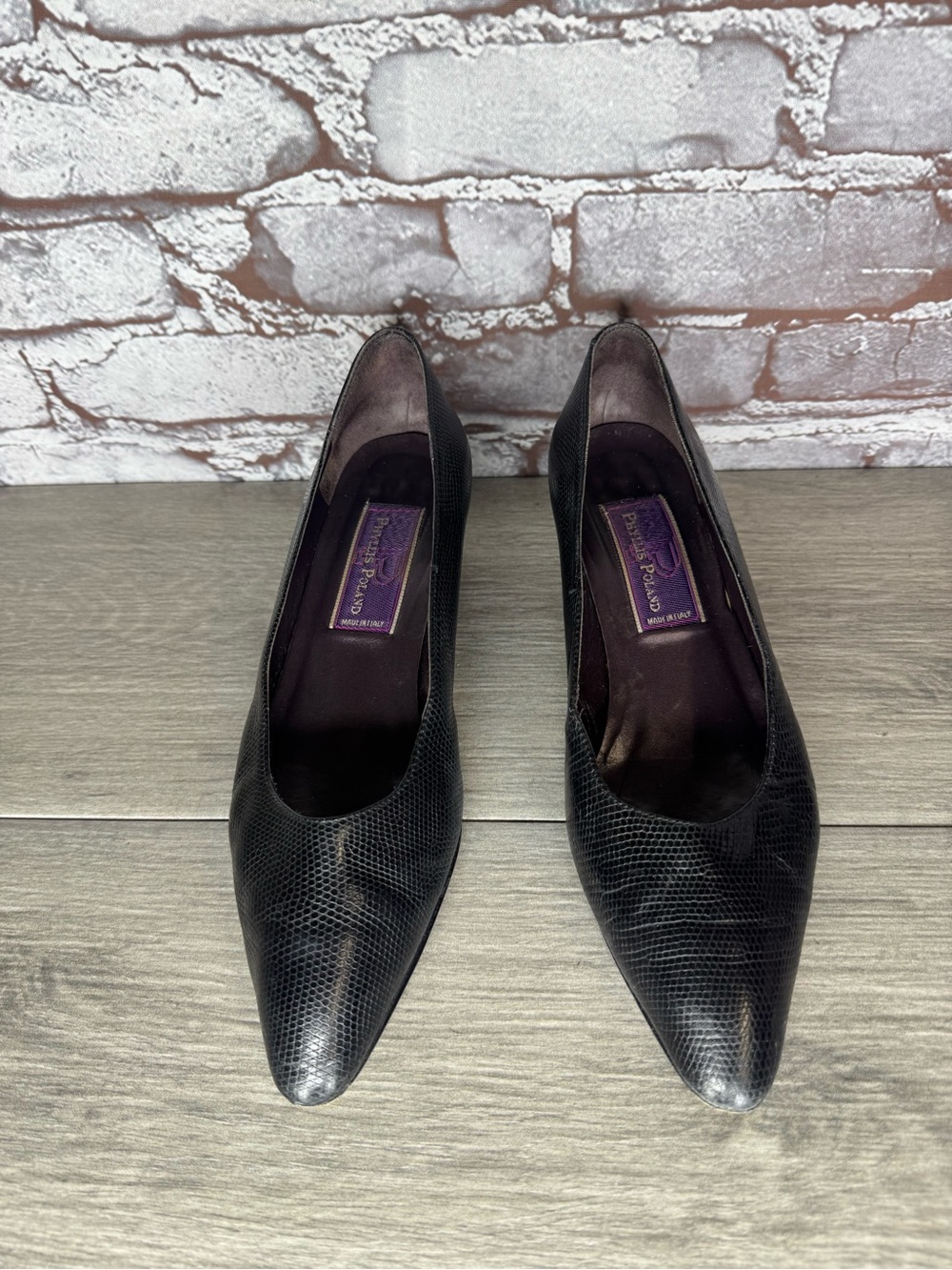 Phyllis Poland Black Leather Pointed Toe Pumps Heels Women’s Sz 7.5B US/38EU